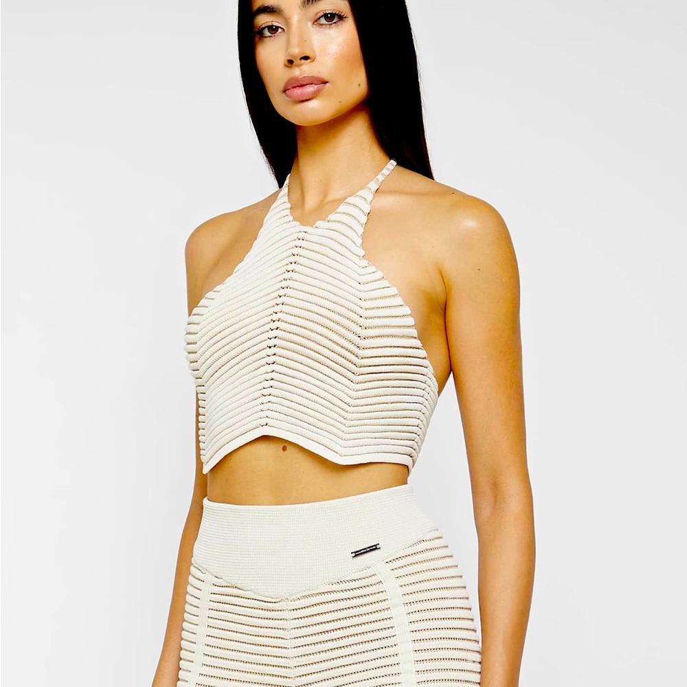 NWT- Off White/Beige Knitted Contour Halter neck Top
